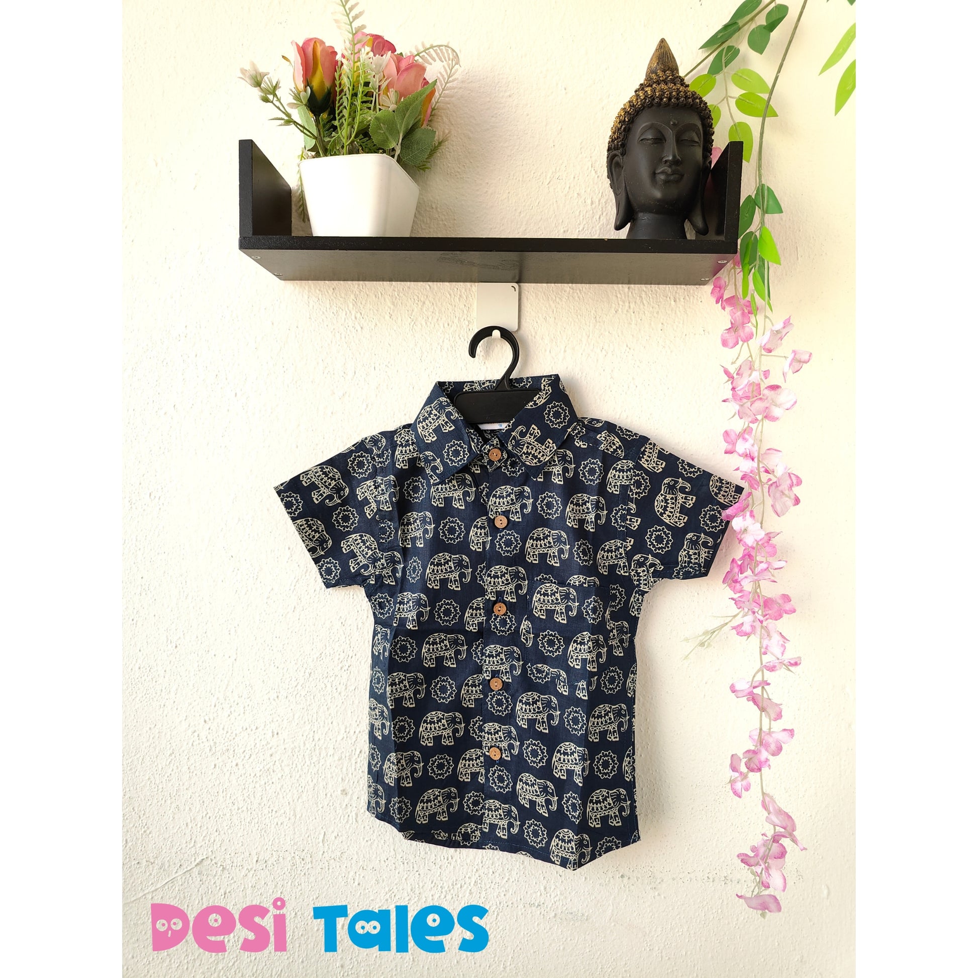 Navy Blue White Elephant Outline Kids' Shirt