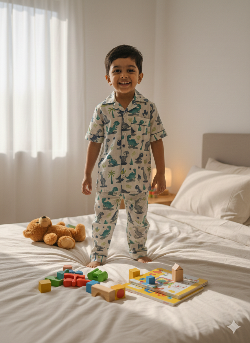 Red Green Blue Dino Night Dress