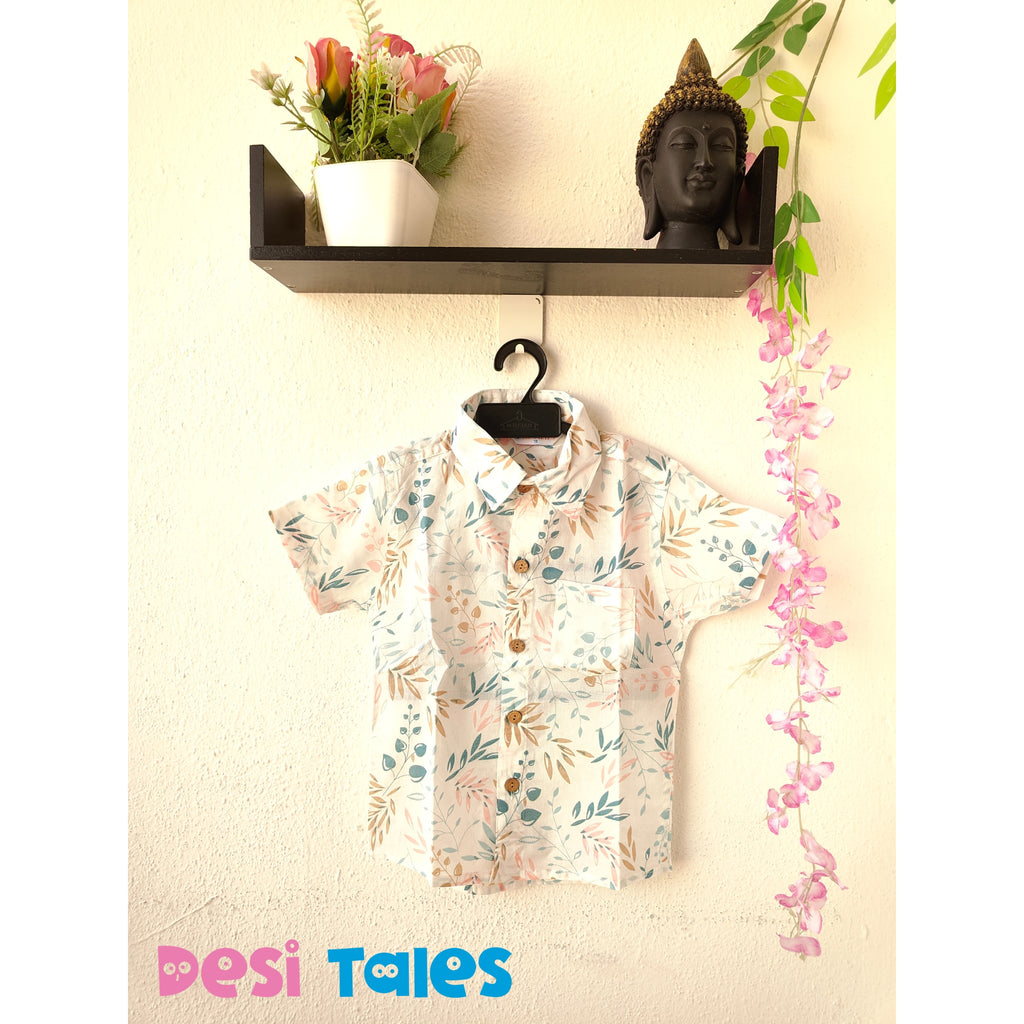 White Pastel Leaves Kids' Shirt