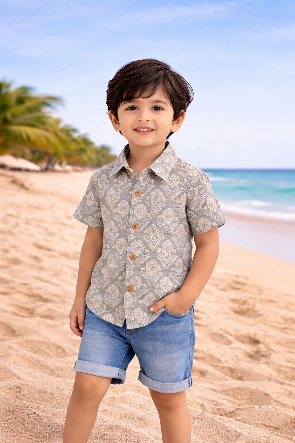 Grey Gold Leaves Kids' Shirt