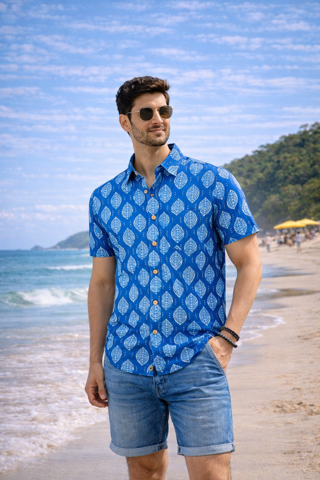 Indigo White Elephant Outline Men's Shirt
