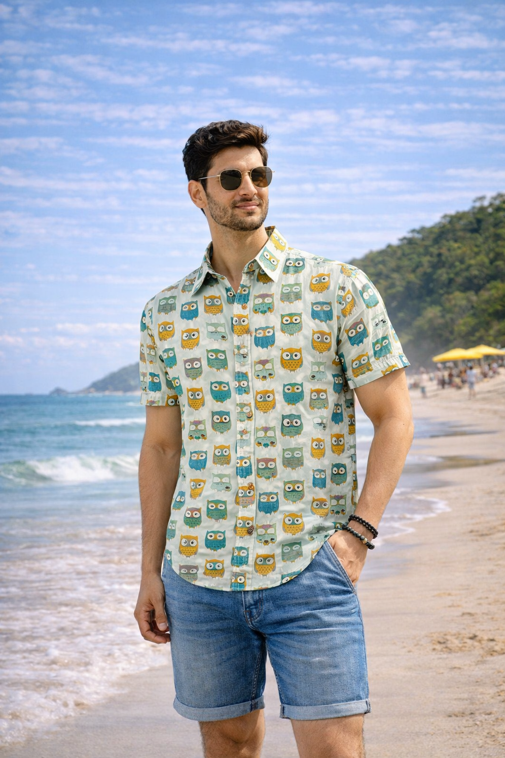 Yellow Green Owl Men's Shirt