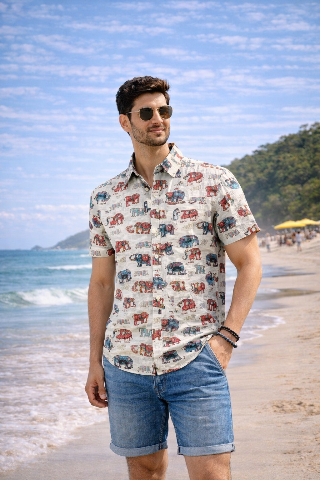 Coral Traditional Elephant Men's Shirt