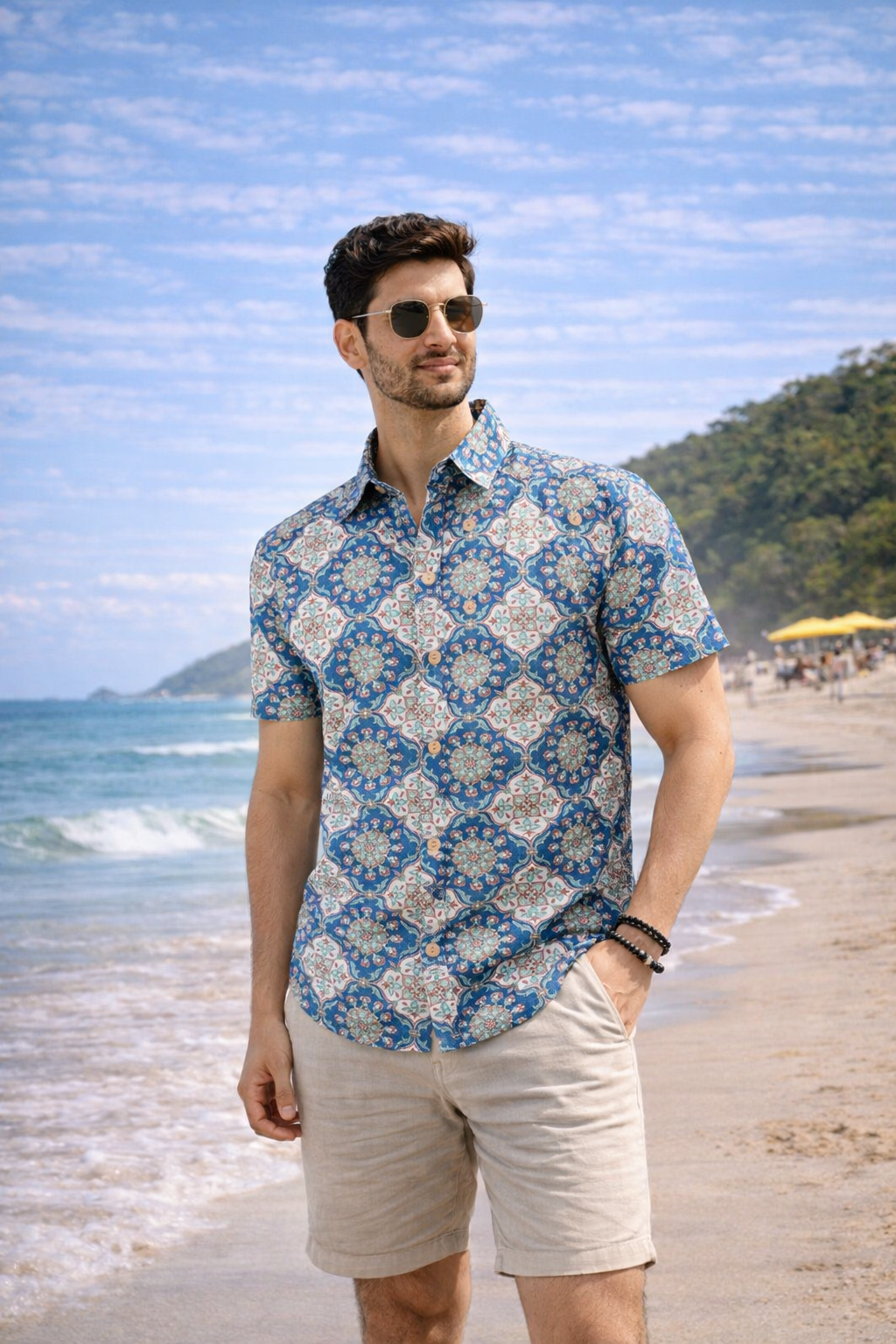 Blue White Floral Men's Shirt