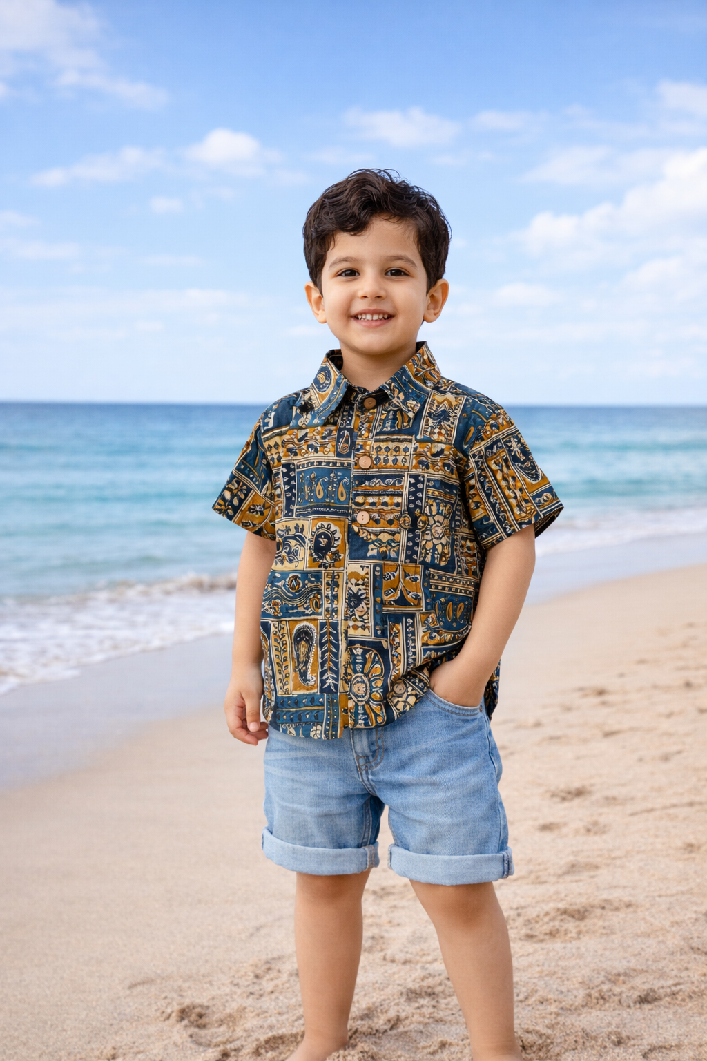 Mustard Blue Tribal Trails Kids' Shirt