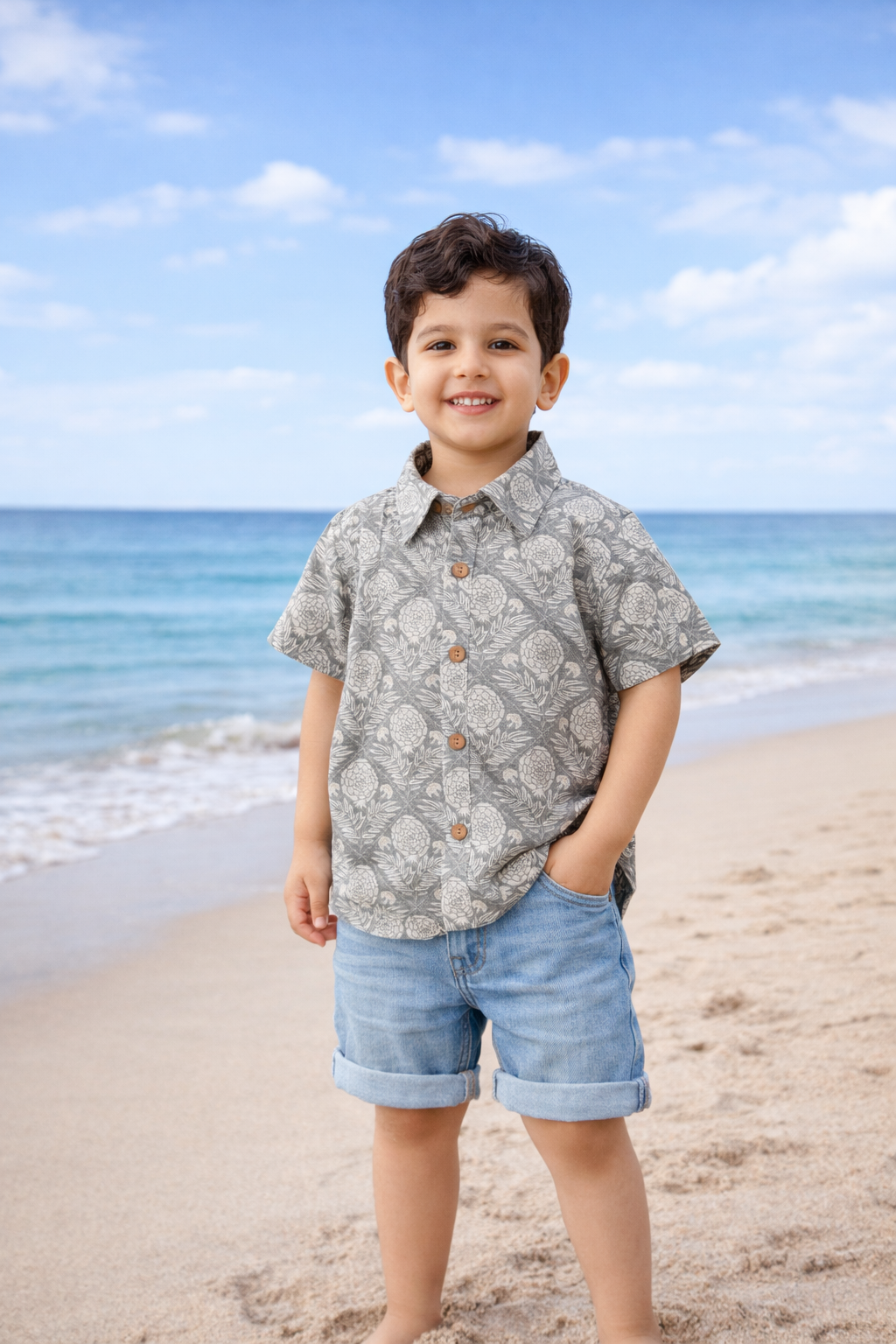 Grey Gold Leaves Kids' Shirt