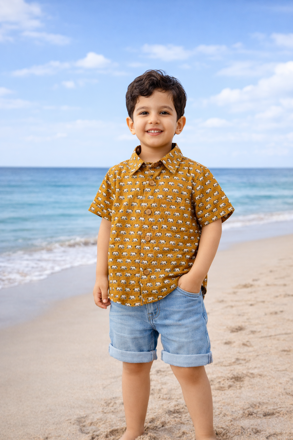 Mustard Small Elephants Kids' Shirt