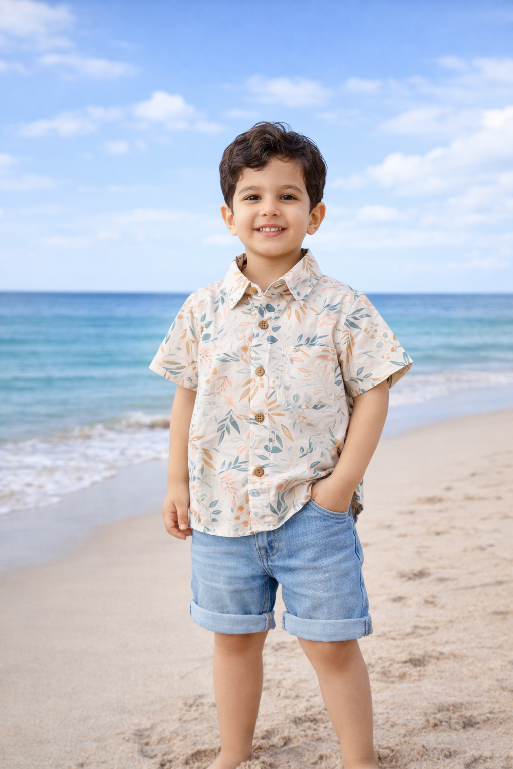White Pastel Leaves Kids' Shirt