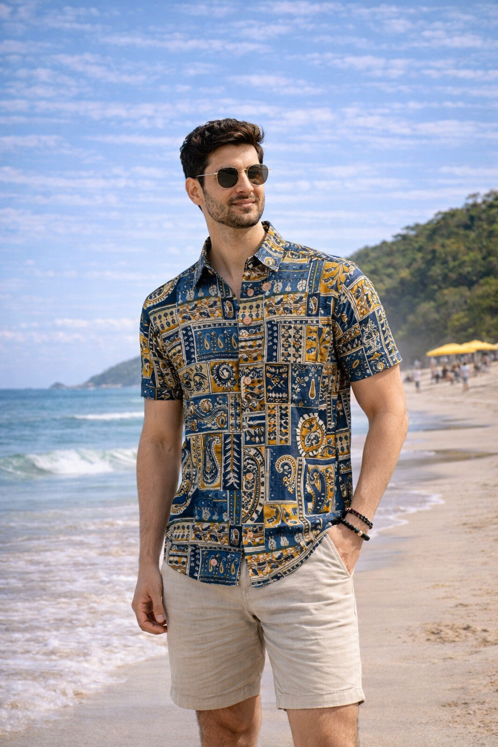 Mustard Blue Tribal Trails Men's Shirt