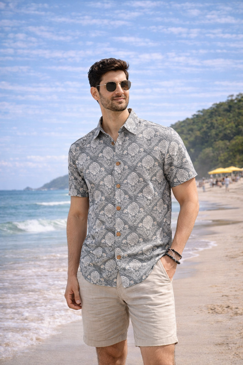Grey Gold Leaves Men's Shirt