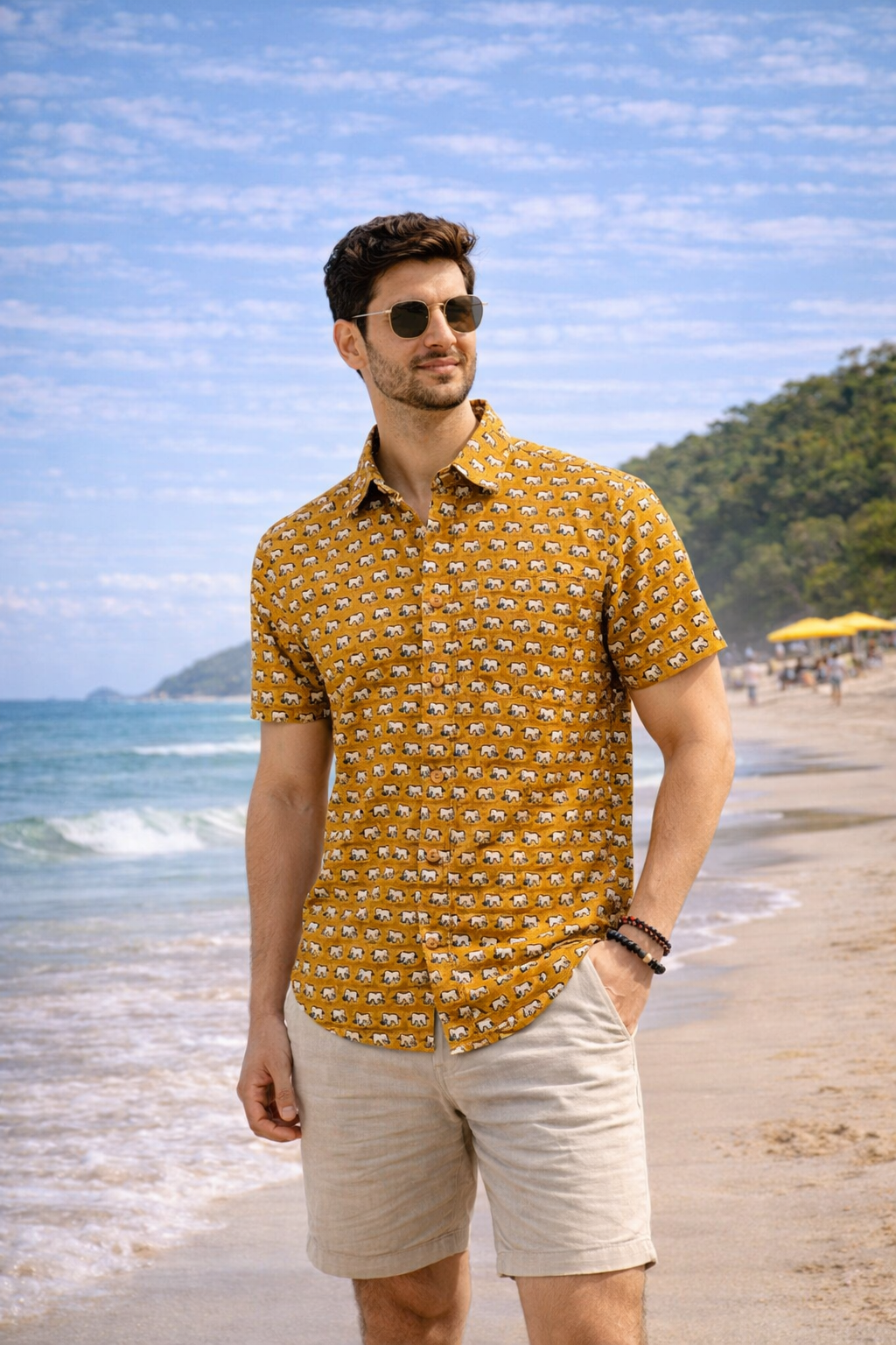 Mustard Small Elephants Men's Shirt