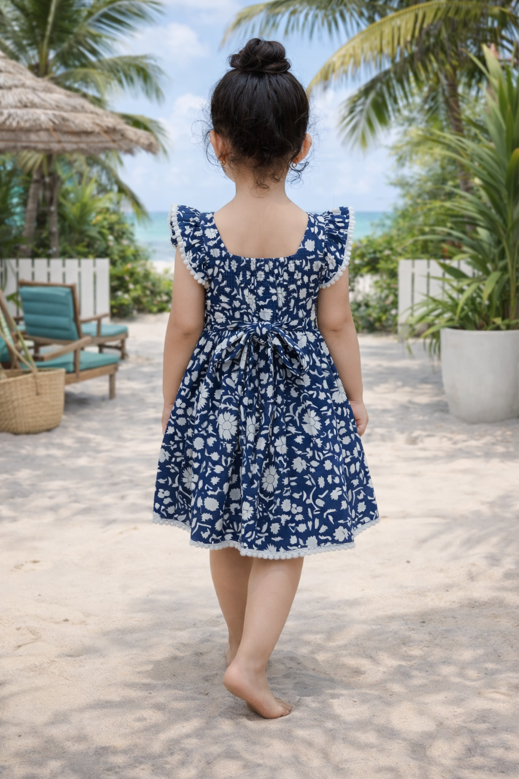 Indigo Jhaal Pompom Lace Frock