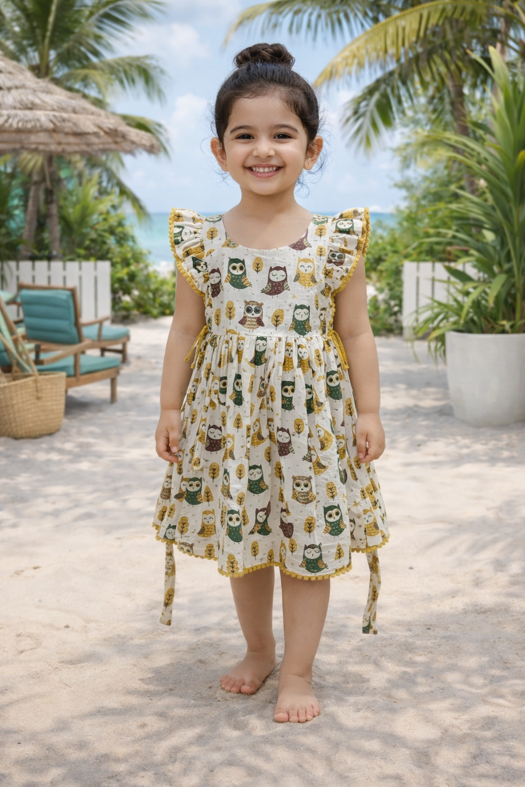 Serious Owl Pompom Lace Frock