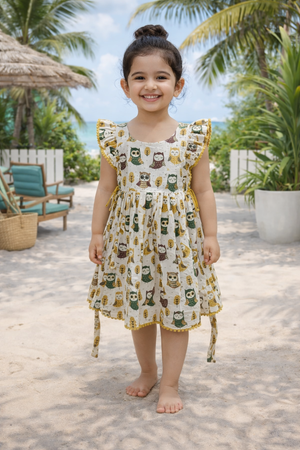 Serious Owl Pompom Lace Frock
