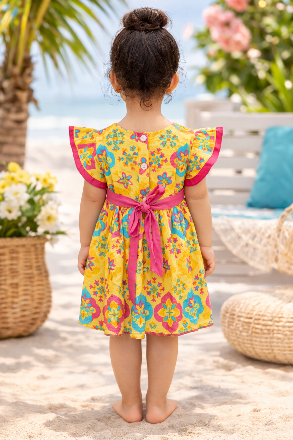 Yellow Geometric Double Sleeved Frock