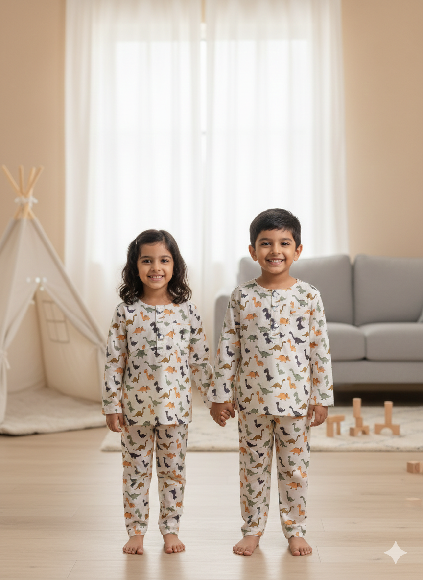 Pastel Dino Full Sleeve Unisex Coord Set