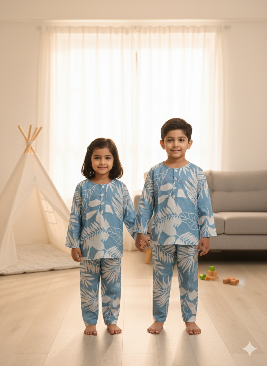 Blue Floral Unisex Coord Set