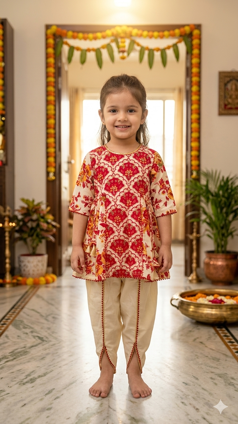 Red Boota T-Top Dhoti Kurta