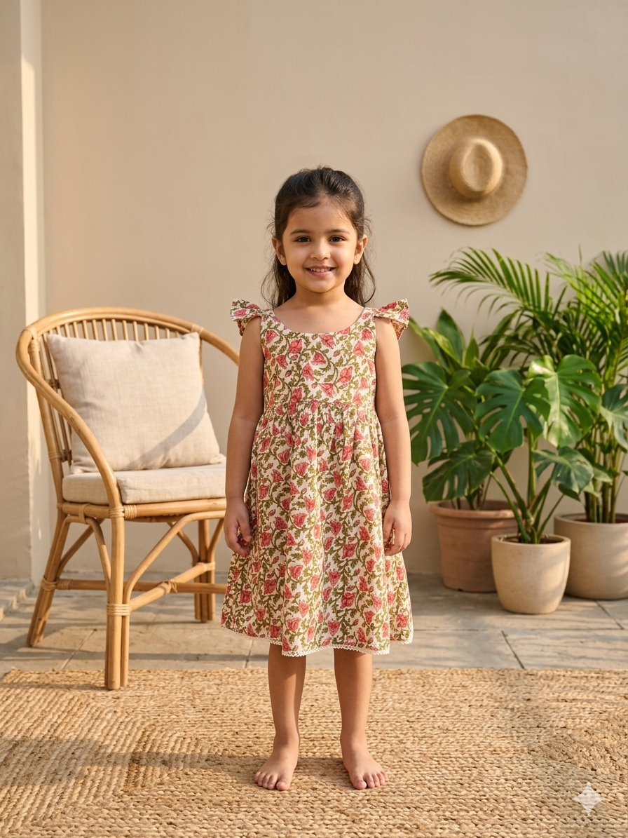 Orange Flower Smocked Back Sleeveless Frock