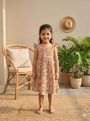 Orange Flower Smocked Back Sleeveless Frock