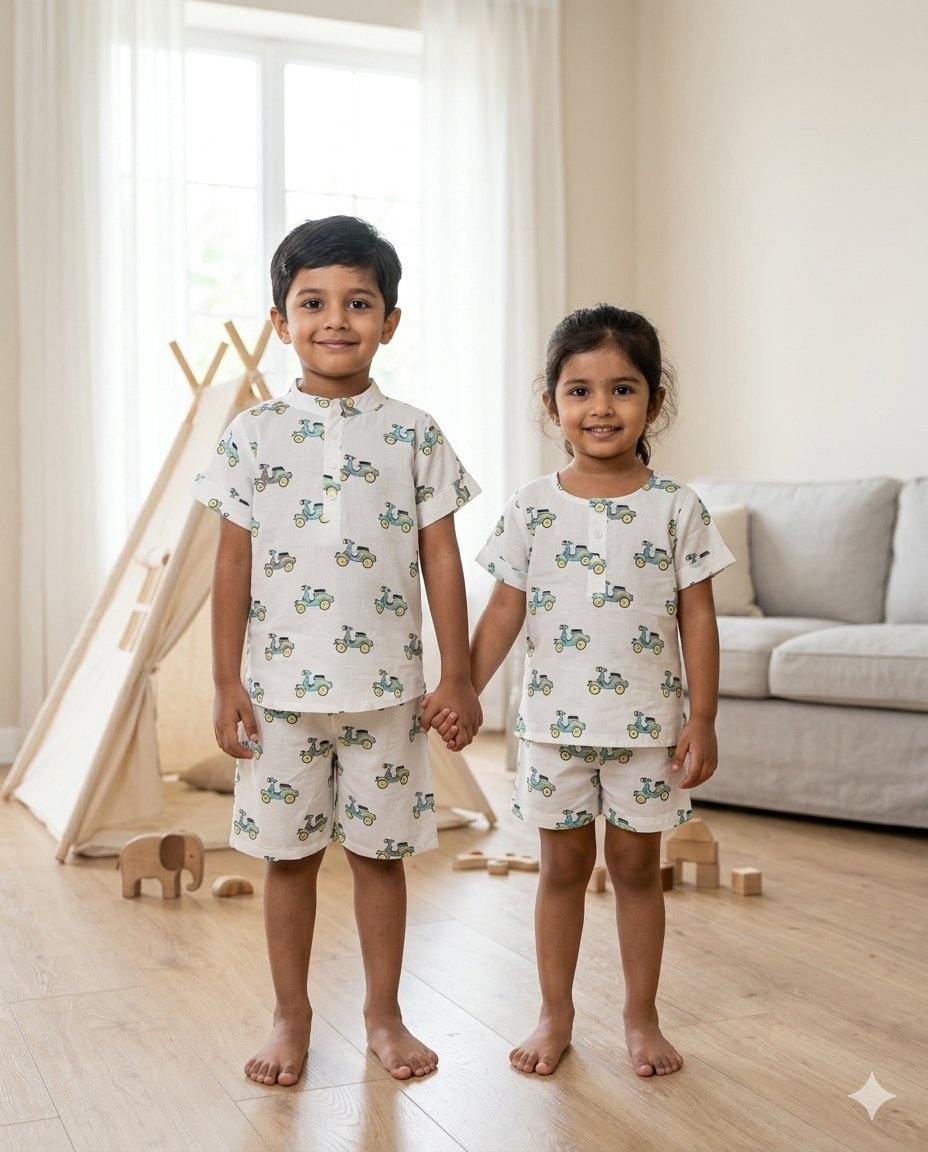 White Scooter Shorts Unisex Coord Set