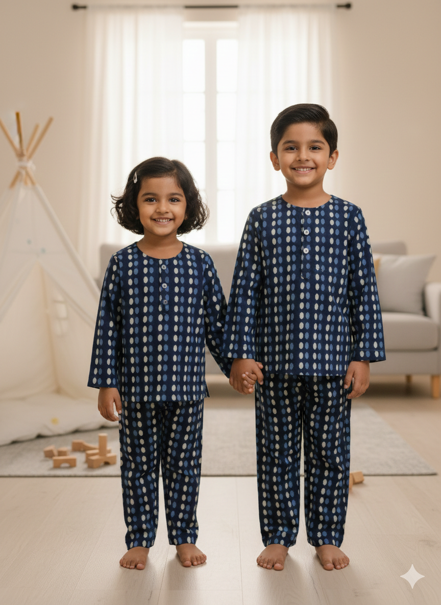 Indigo Dotted Unisex Coord Set