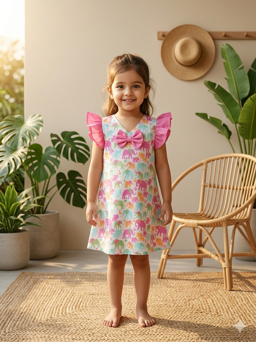 Multicolour Elephant Bow Frock