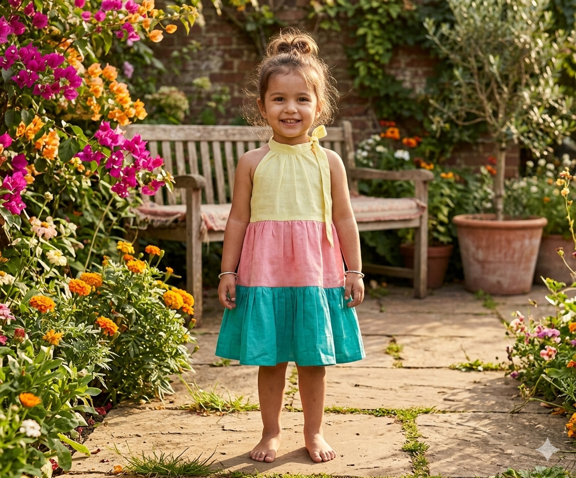 Summer Candy Natural Texture Cotton Halter Neck Frock