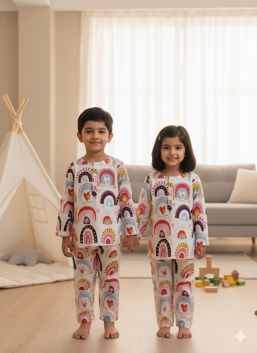 White Raibow Unisex Coord Set