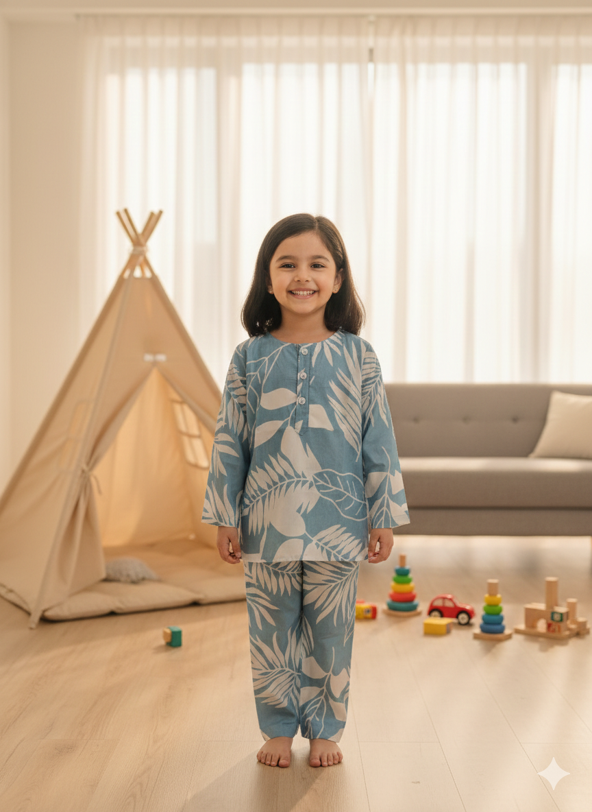 Blue Floral Unisex Coord Set