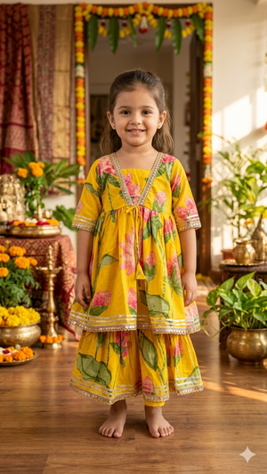 Yellow V-Neck Lotus Sharara