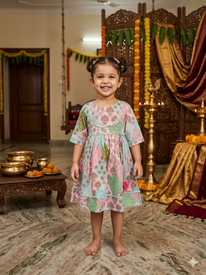 Pink Blue Patch Traditional Frock