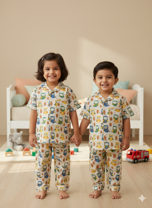 Yellow Green Blue Owl Night Dress