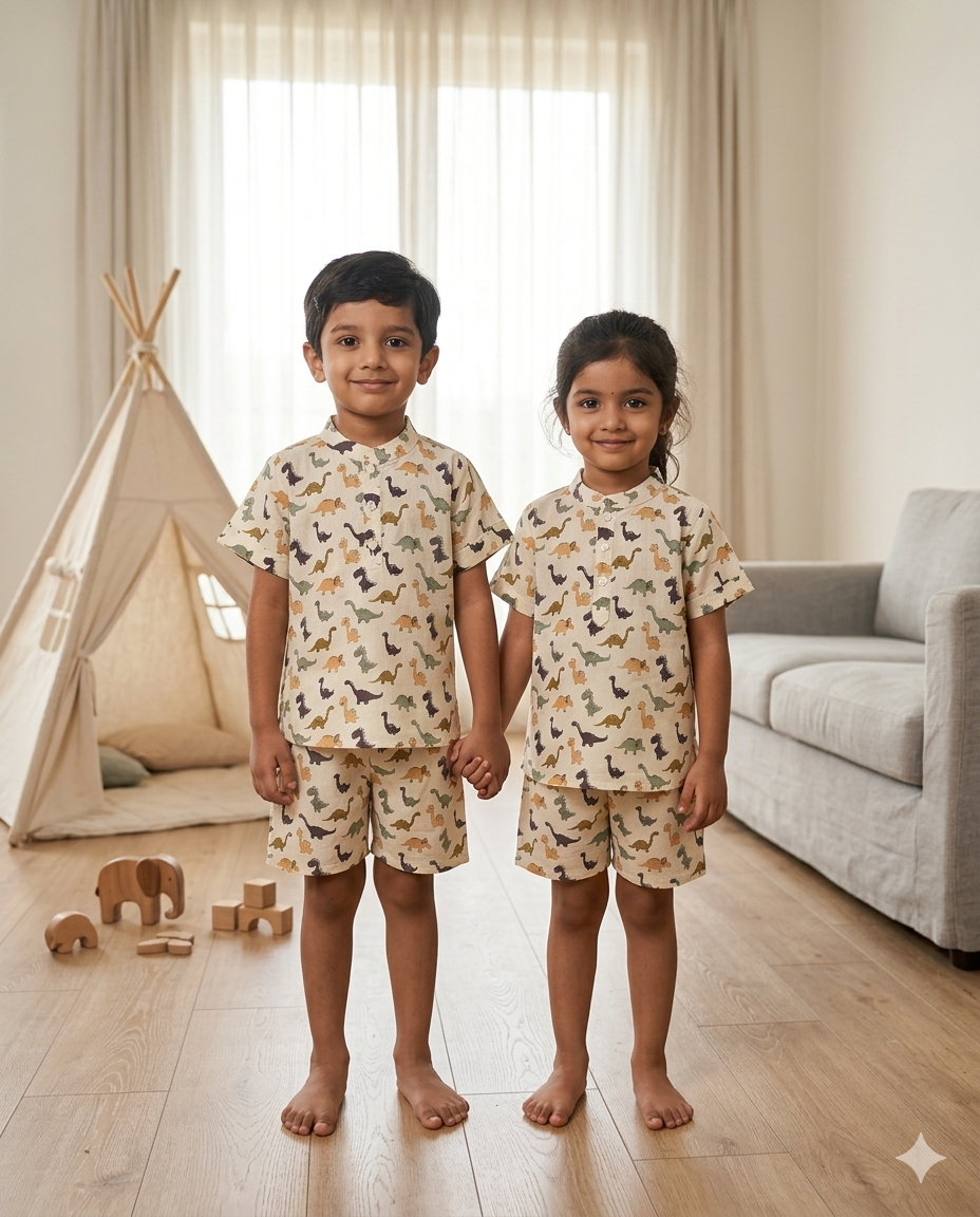 Pastel Dino Short Unisex Coord Set