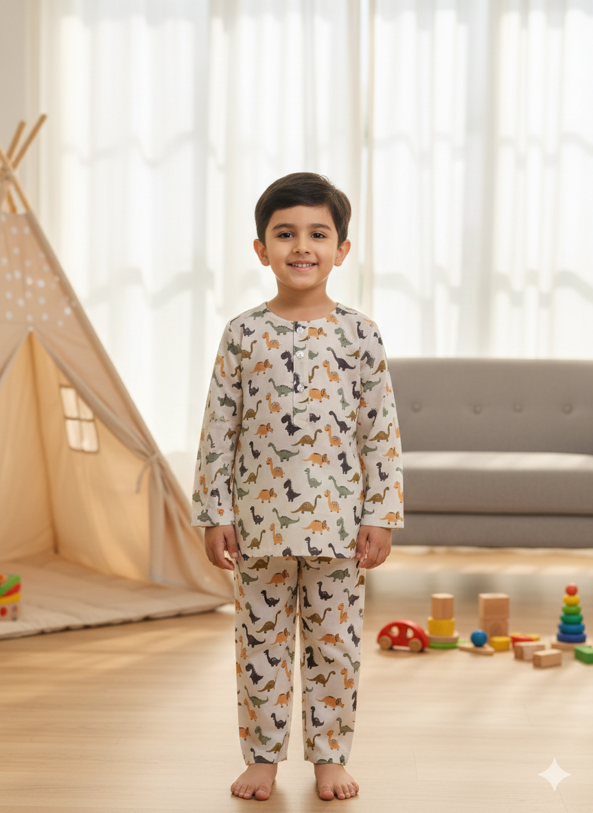 Pastel Dino Full Sleeve Unisex Coord Set