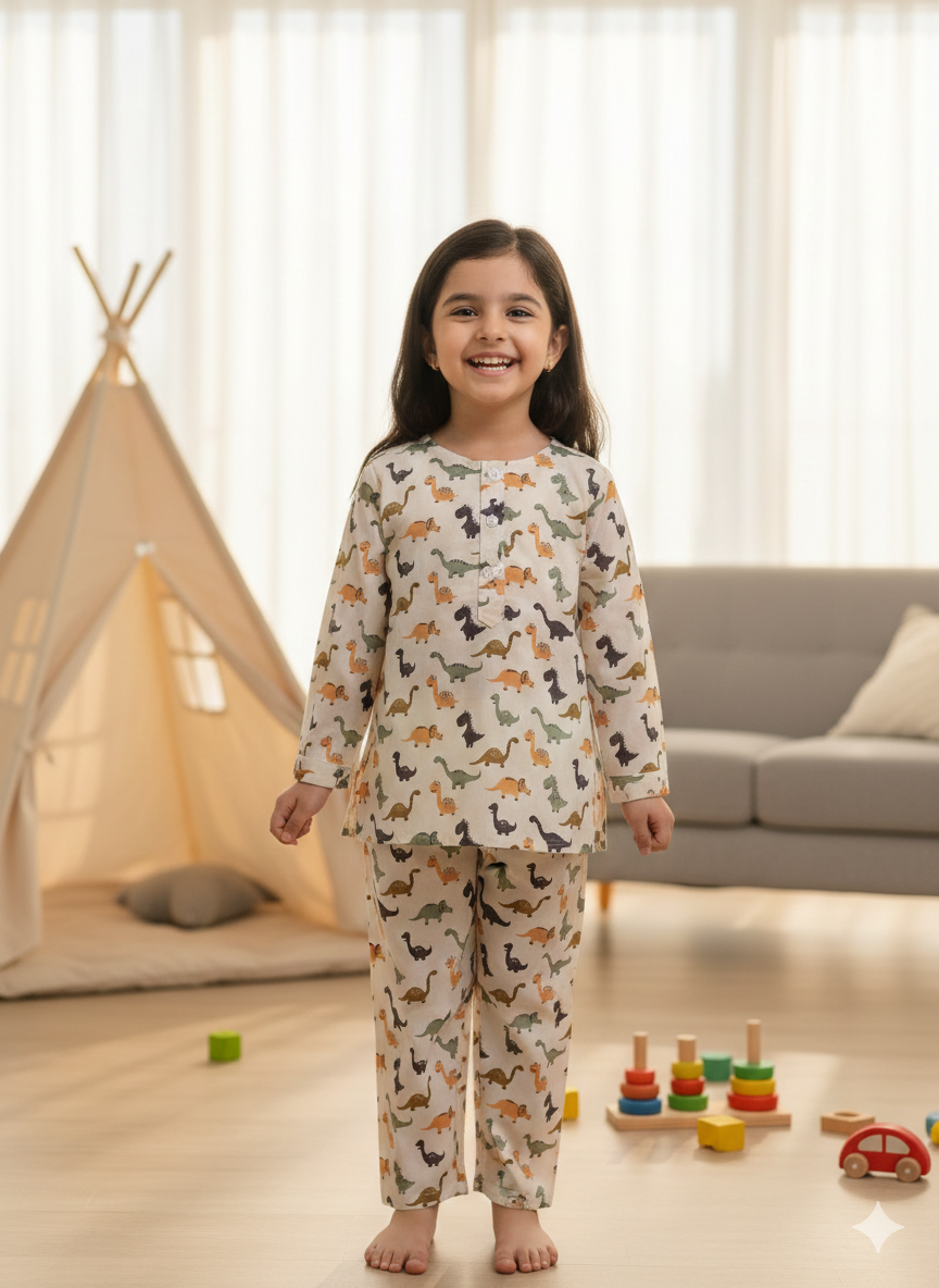 Pastel Dino Full Sleeve Unisex Coord Set