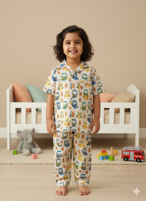 Yellow Green Blue Owl Night Dress