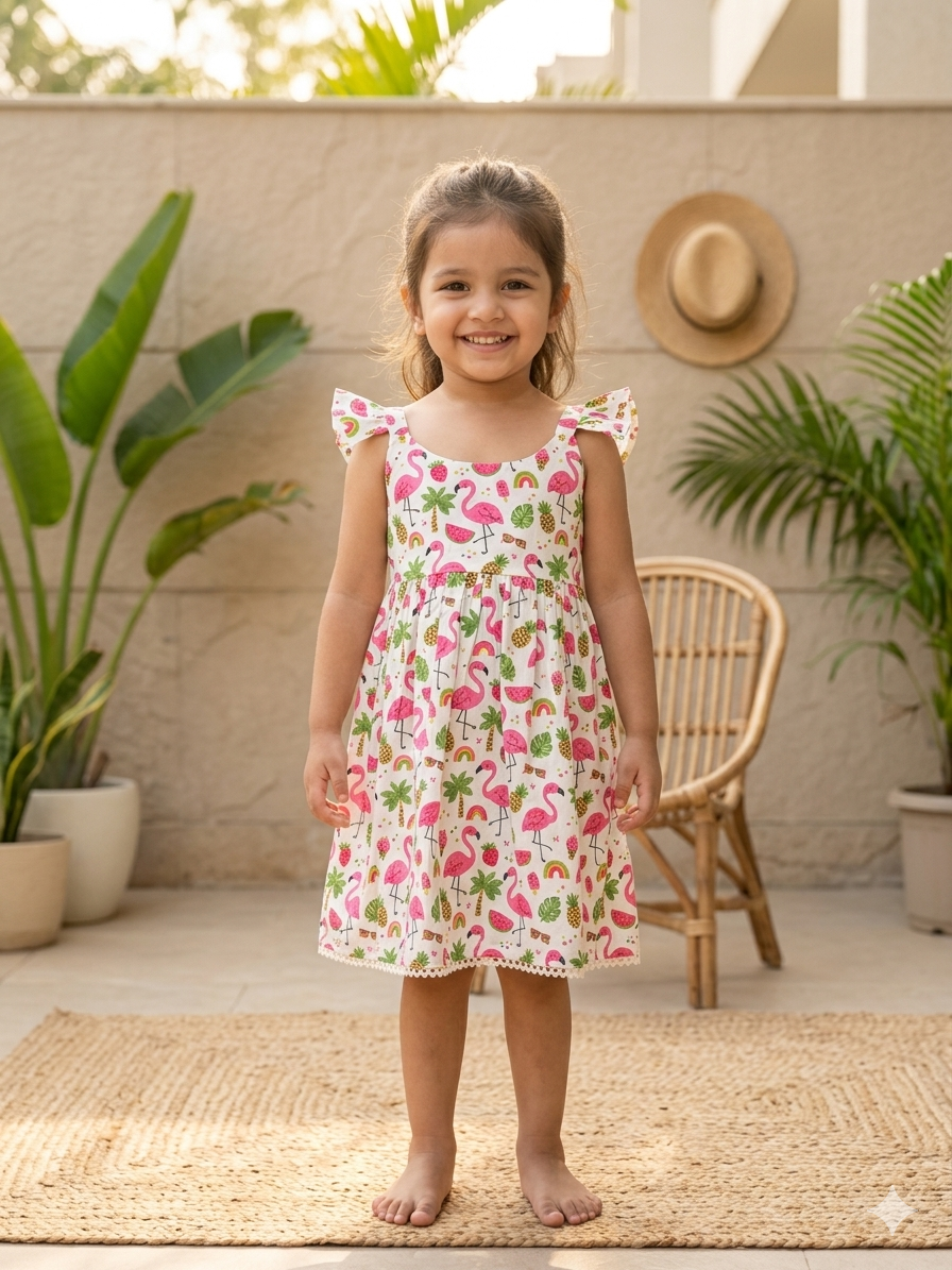Flamingo Smocked Back Sleeveless Frock