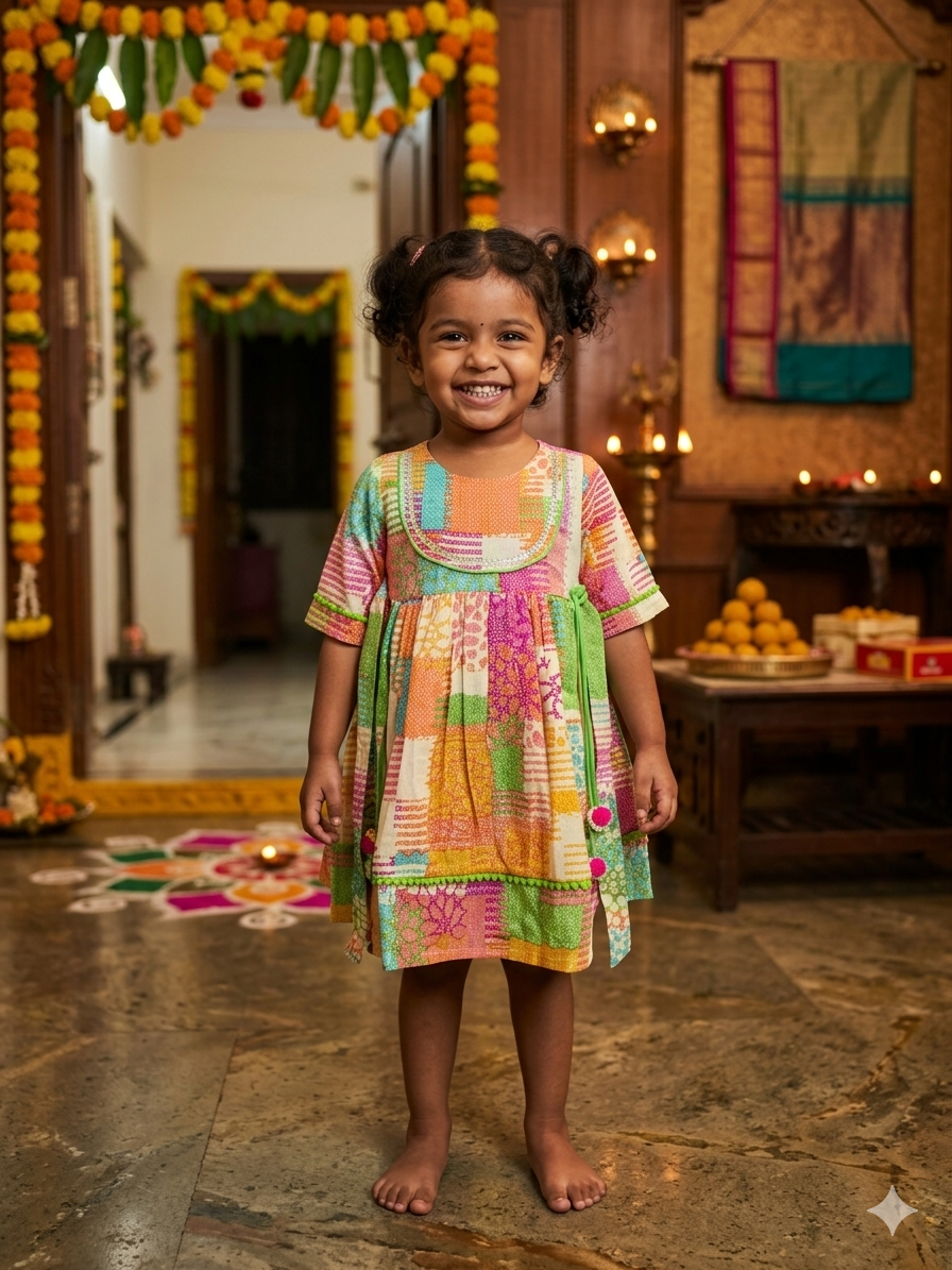 Green Orange Patch Traditional Frock