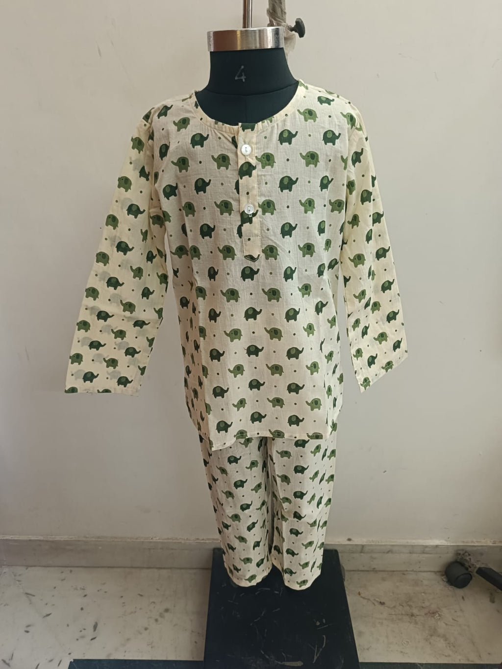 Olive Green Elephant Full Sleeve Unisex Coord Set