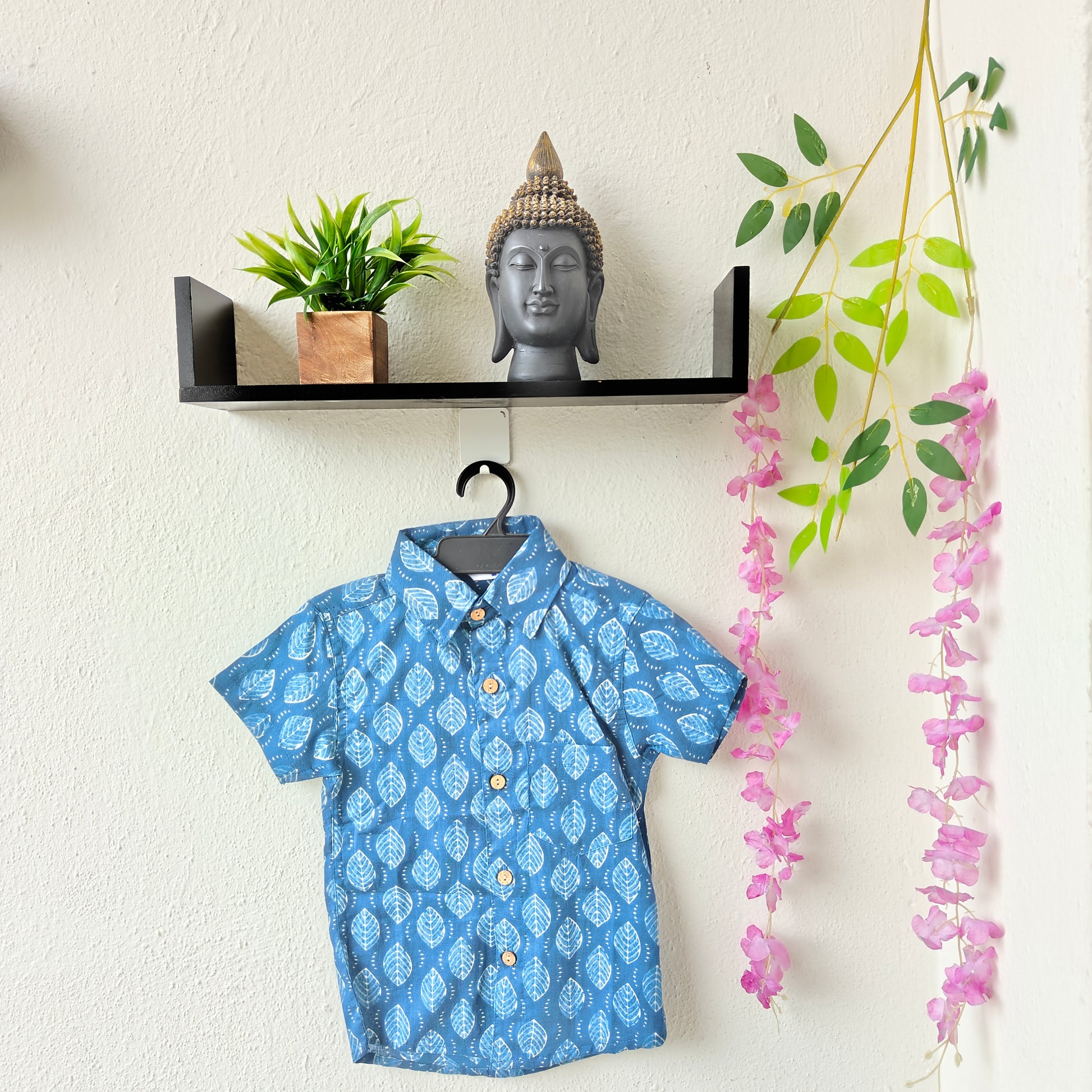 Indigo Dotted Leaves Men's Shirt