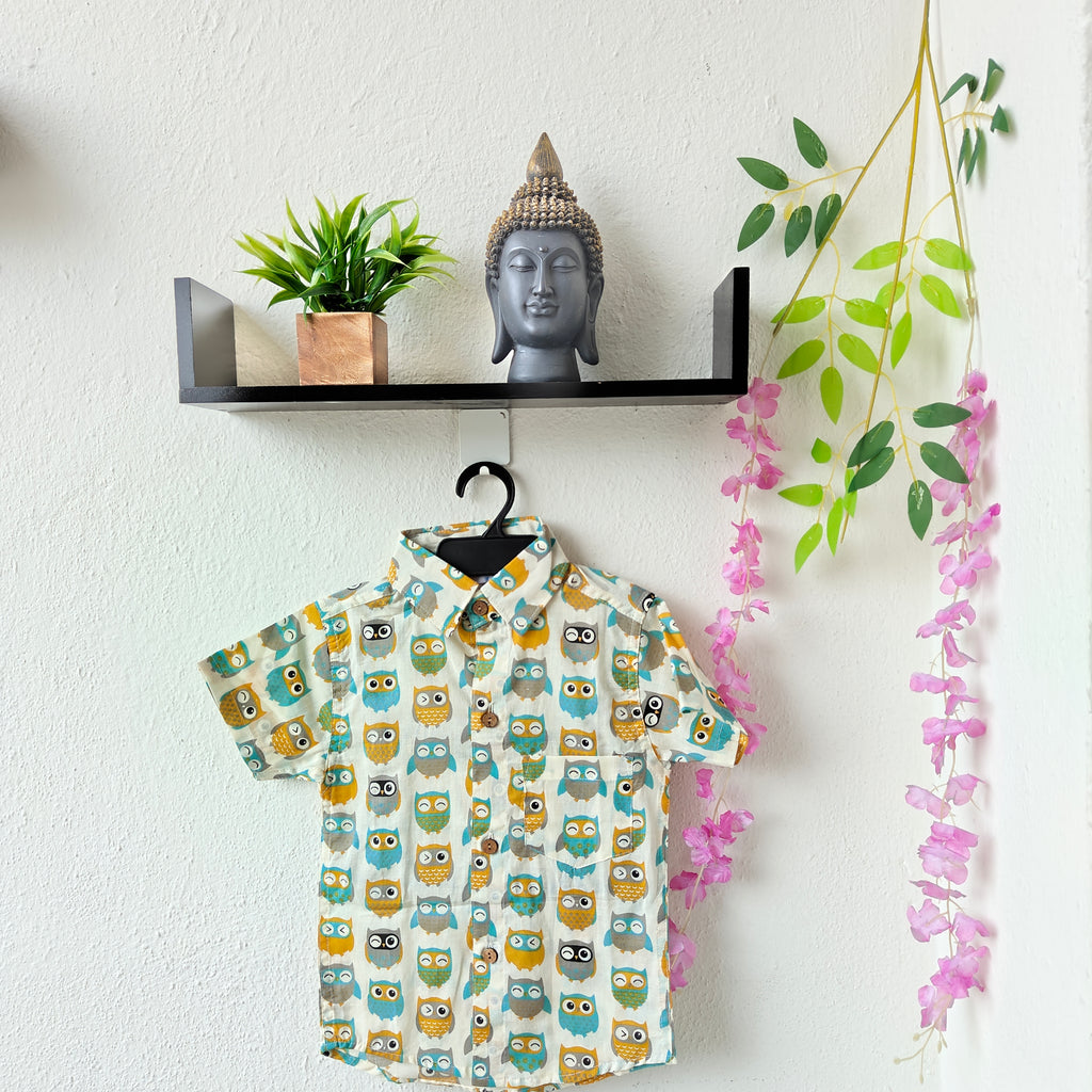 Yellow Green Owl Men's Shirt