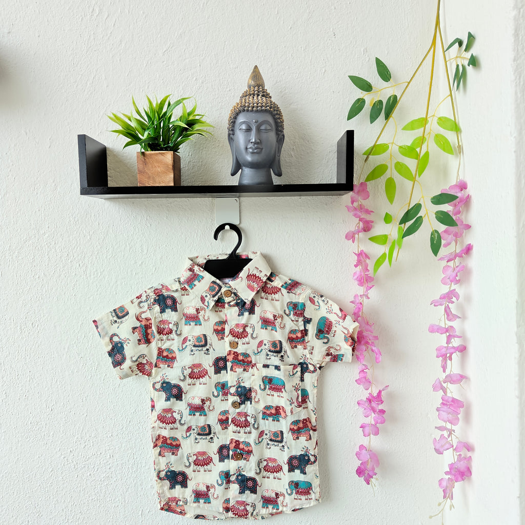 Coral Traditional Elephant Men's Shirt