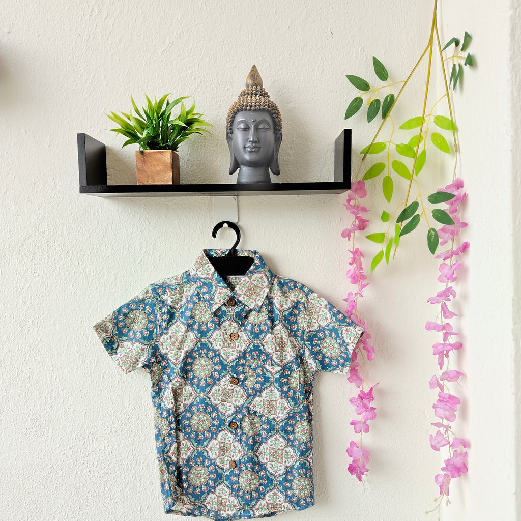 Blue White Floral Kids' Shirt