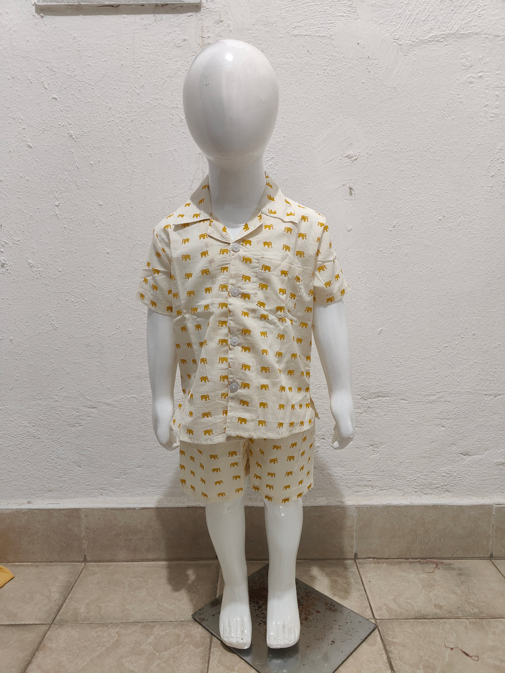Yellow Small Elephant Cuban Collar Unisex Coord Set