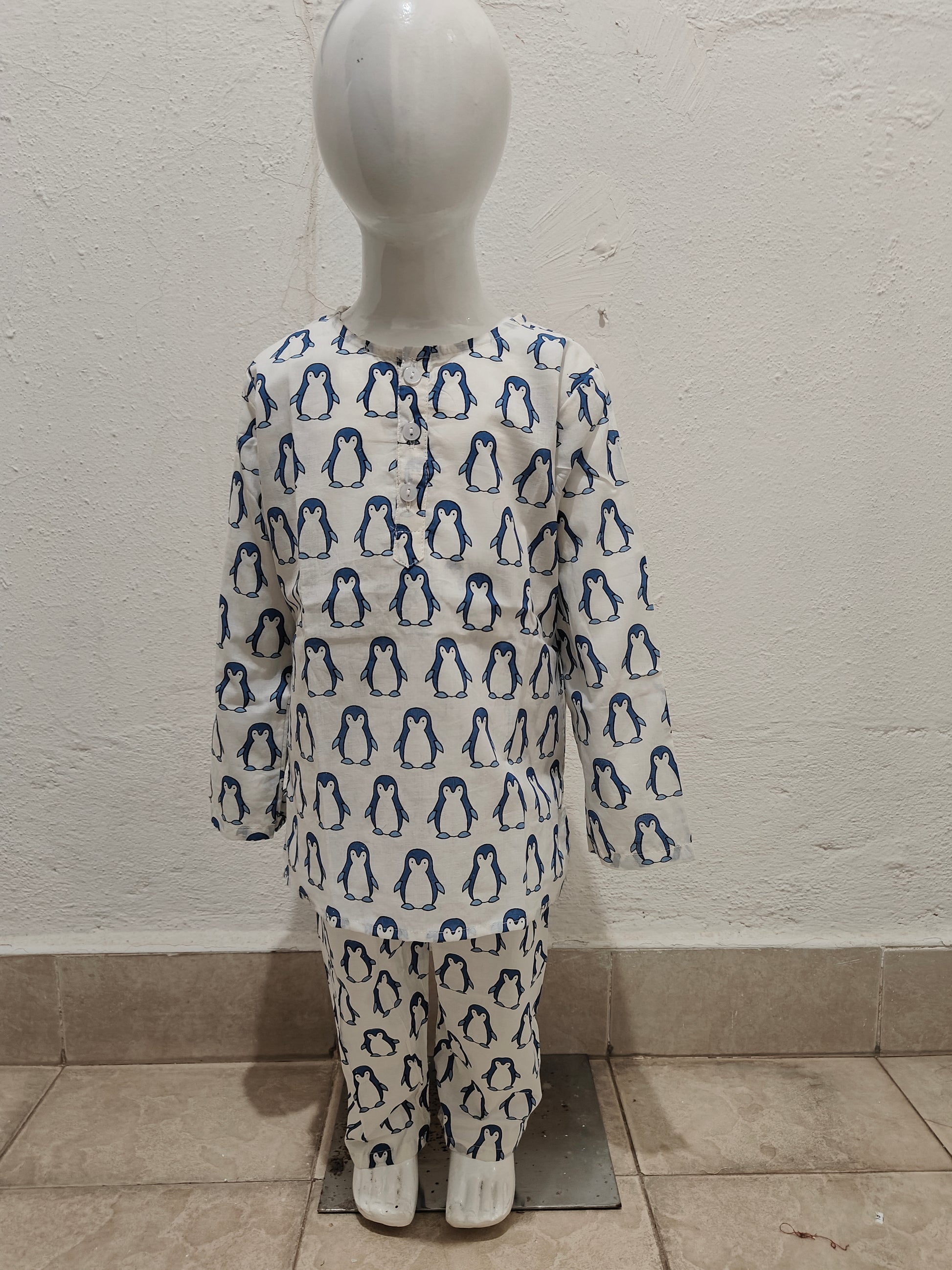 Blue White Penguin Unisex Coord Set
