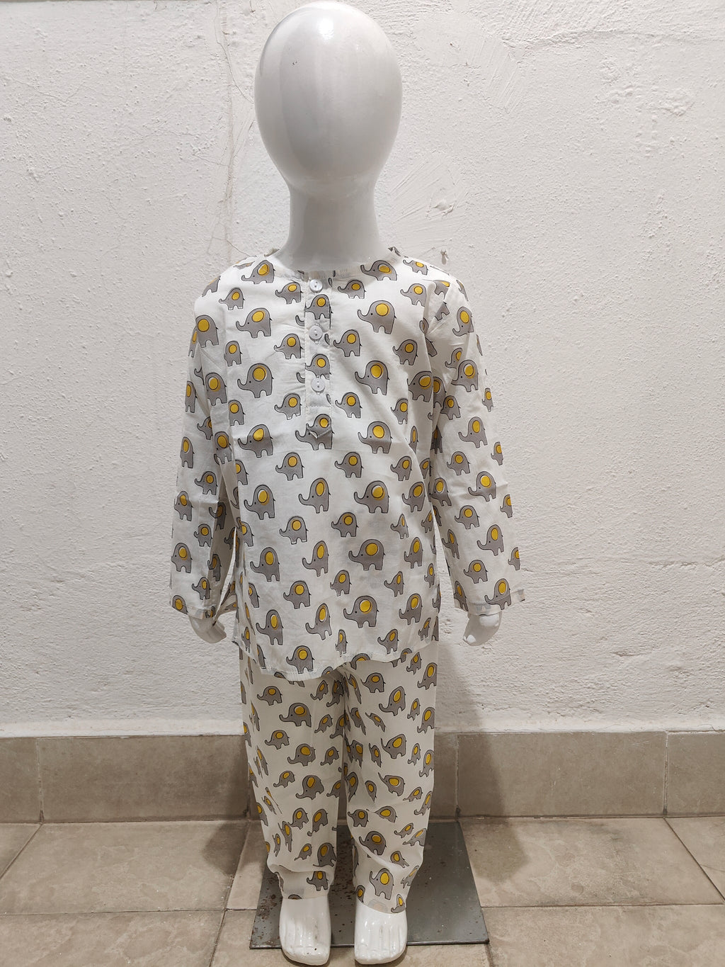Yellow Grey Elephant Full Sleeve Unisex Coord Set