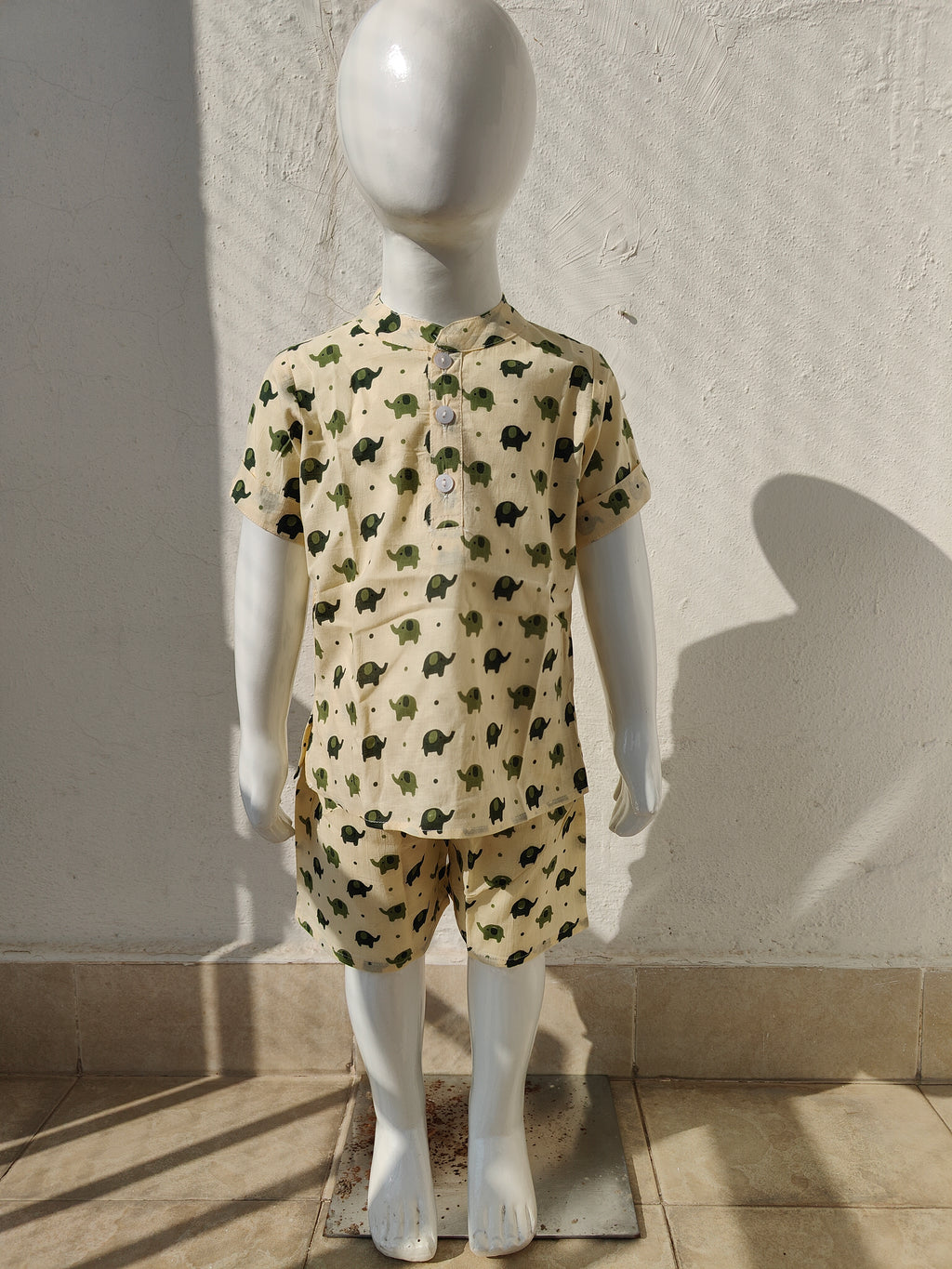 Olive Green Elephant Shorts Unisex Coord Set