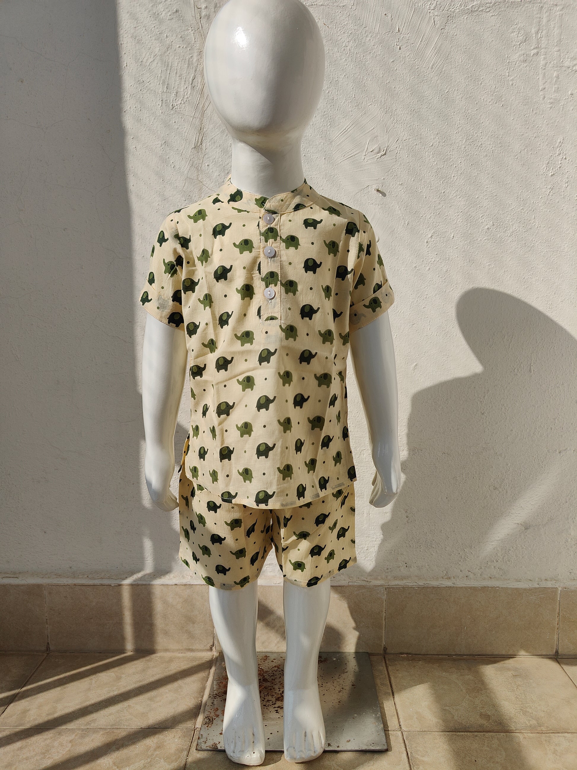 Olive Green Elephant Shorts Unisex Coord Set