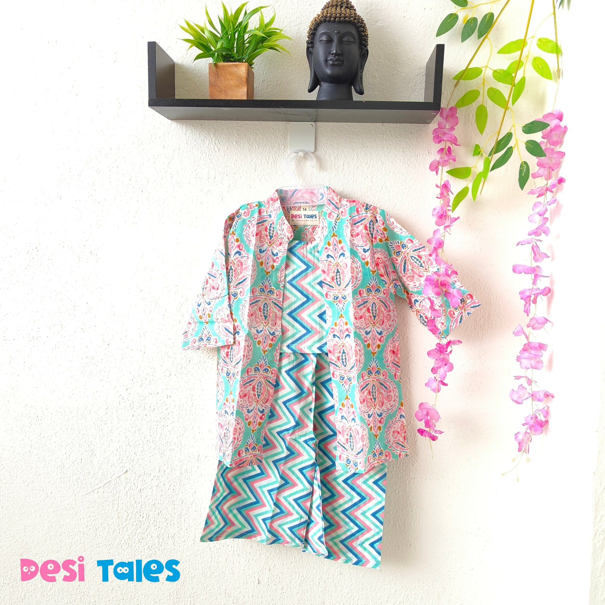 Aqua Pink Floral Shrug Coord Set